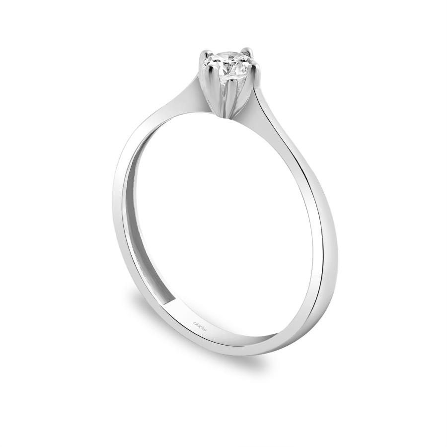 14 Ayar Beyaz Altın Tektaş Yüzük