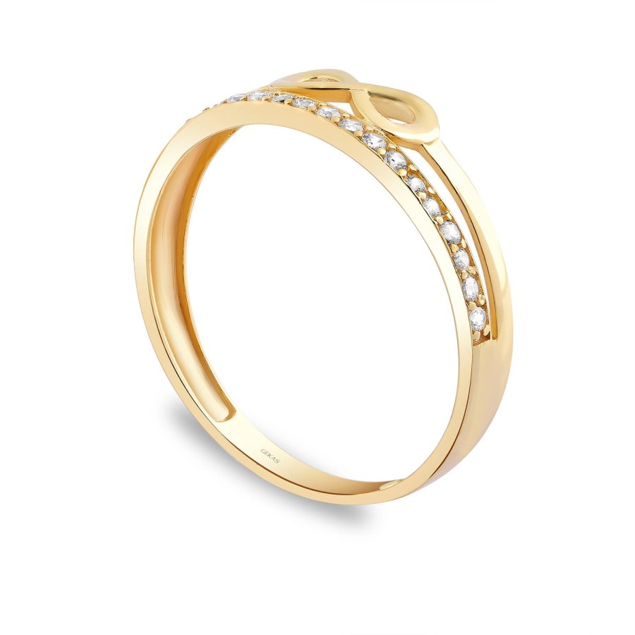 925 Ayar Gümüş Kararmaz Sarı Altın Kaplama Sonsuzluk Figürlü Taşlı Yüzük