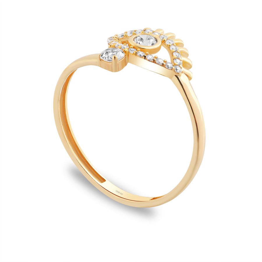 14 Ayar Sarı Altın Göz Figürlü Taşlı Yüzük