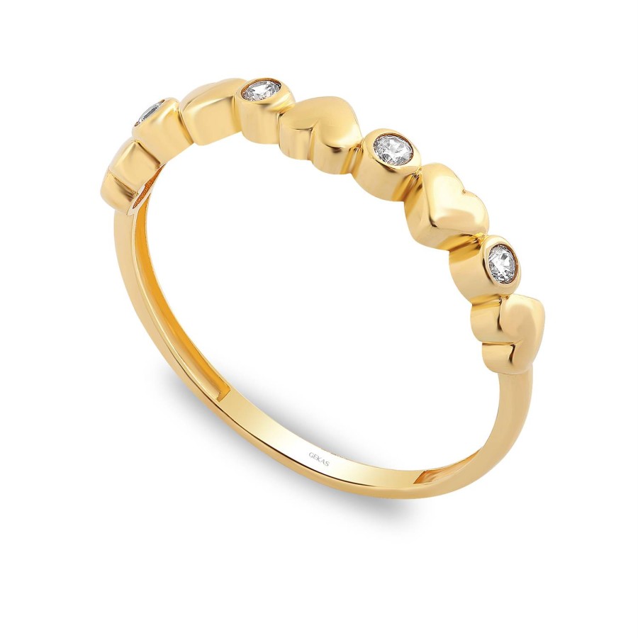 925 Ayar Gümüş Kararmaz Sarı Altın Kaplama Kalpli Taşlı Yüzük