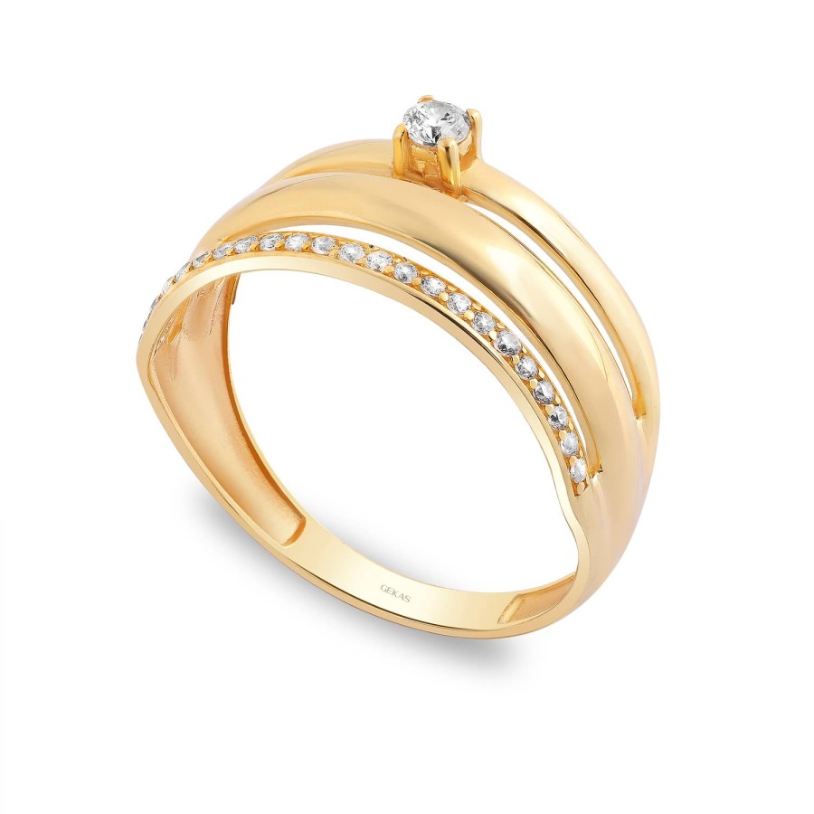 925 Ayar Gümüş Kararmaz Sarı Altın Kaplama Taşlı Yüzük