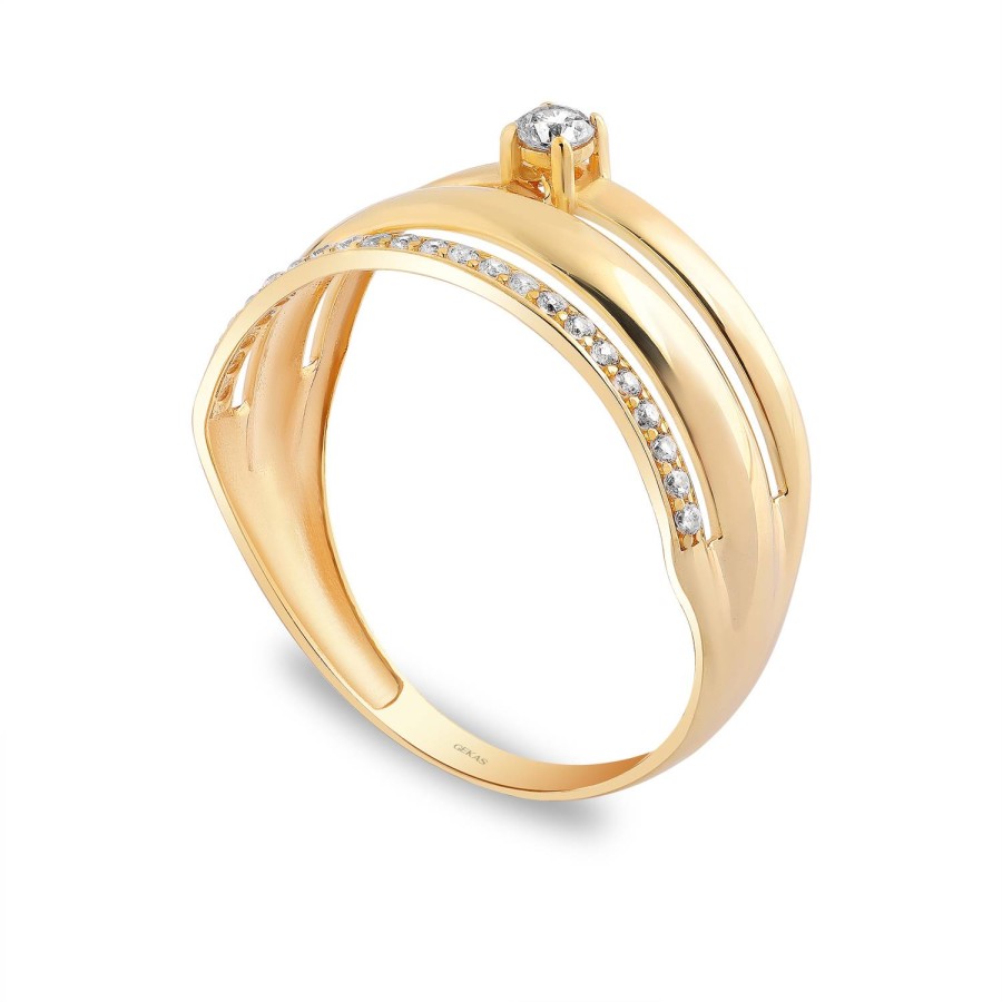 925 Ayar Gümüş Kararmaz Sarı Altın Kaplama Taşlı Yüzük