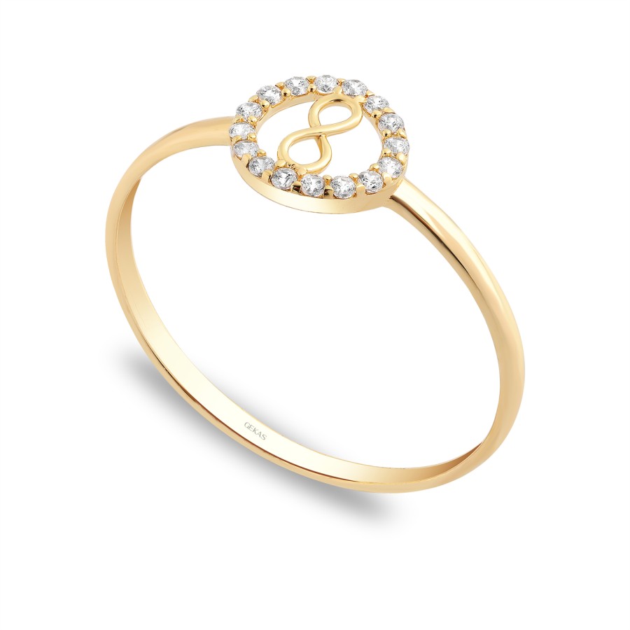 925 Ayar Gümüş Kararmaz Sarı Altın Kaplama Sonsuzluk Figürlü Etrafı Taşlı Yüzük