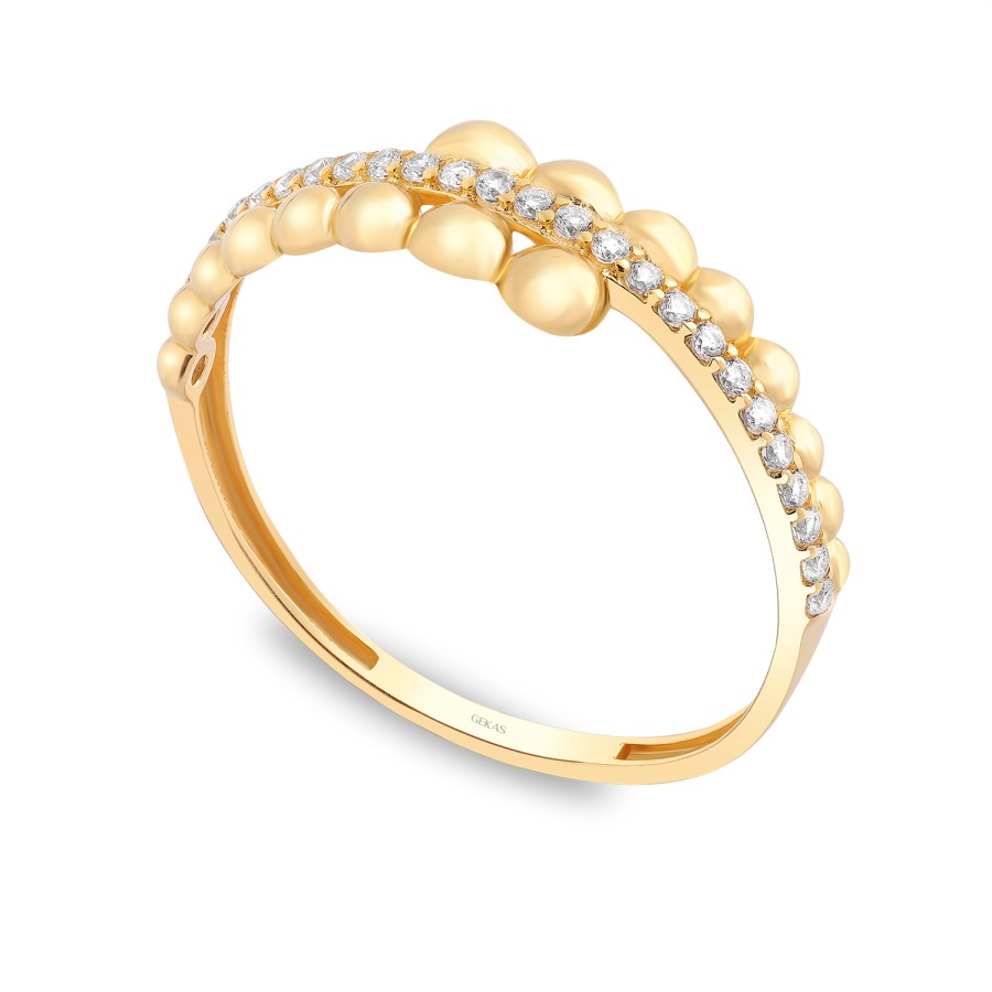 925 Ayar Gümüş Kararmaz Sarı Altın Kaplama Minimal Taşlı Yüzük