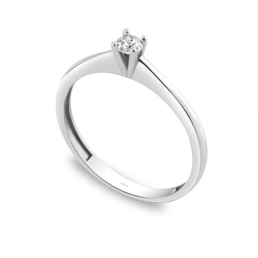 14 Ayar Beyaz Altın Tektaş Yüzük