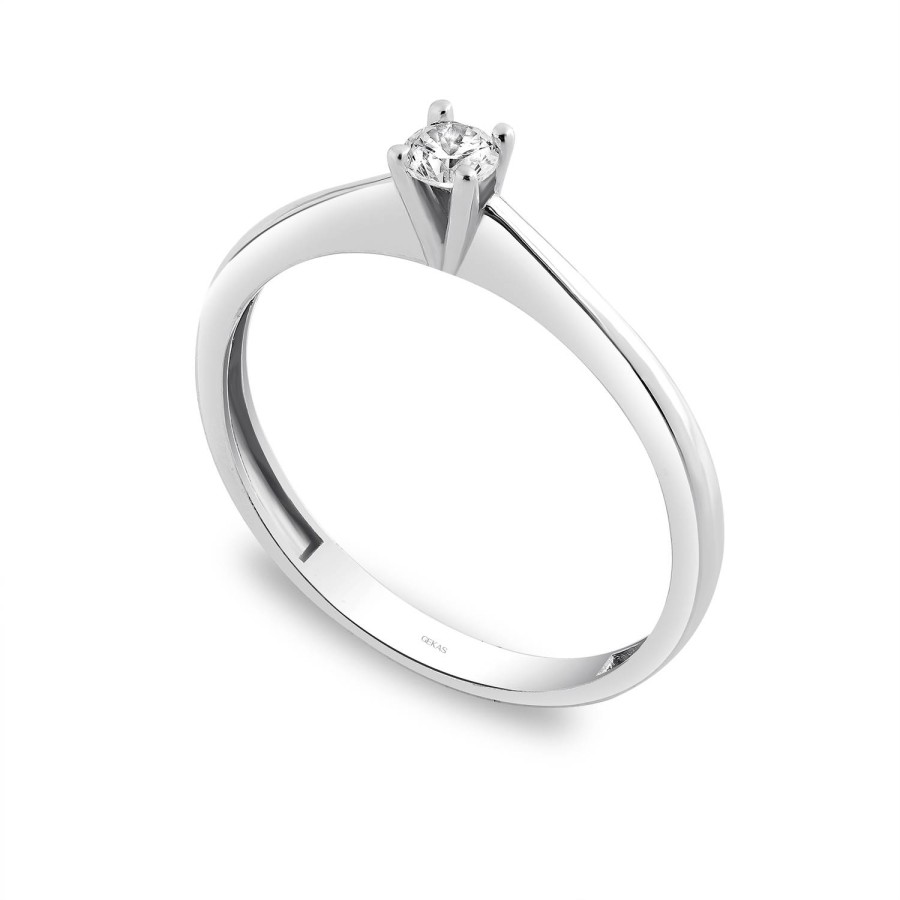 14 Ayar Beyaz Altın Tektaş Yüzük