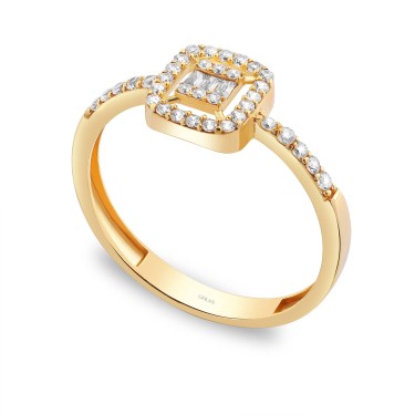 925 Ayar Gümüş Kararmaz Sarı Altın Kaplama Baget Taşlı Yüzük