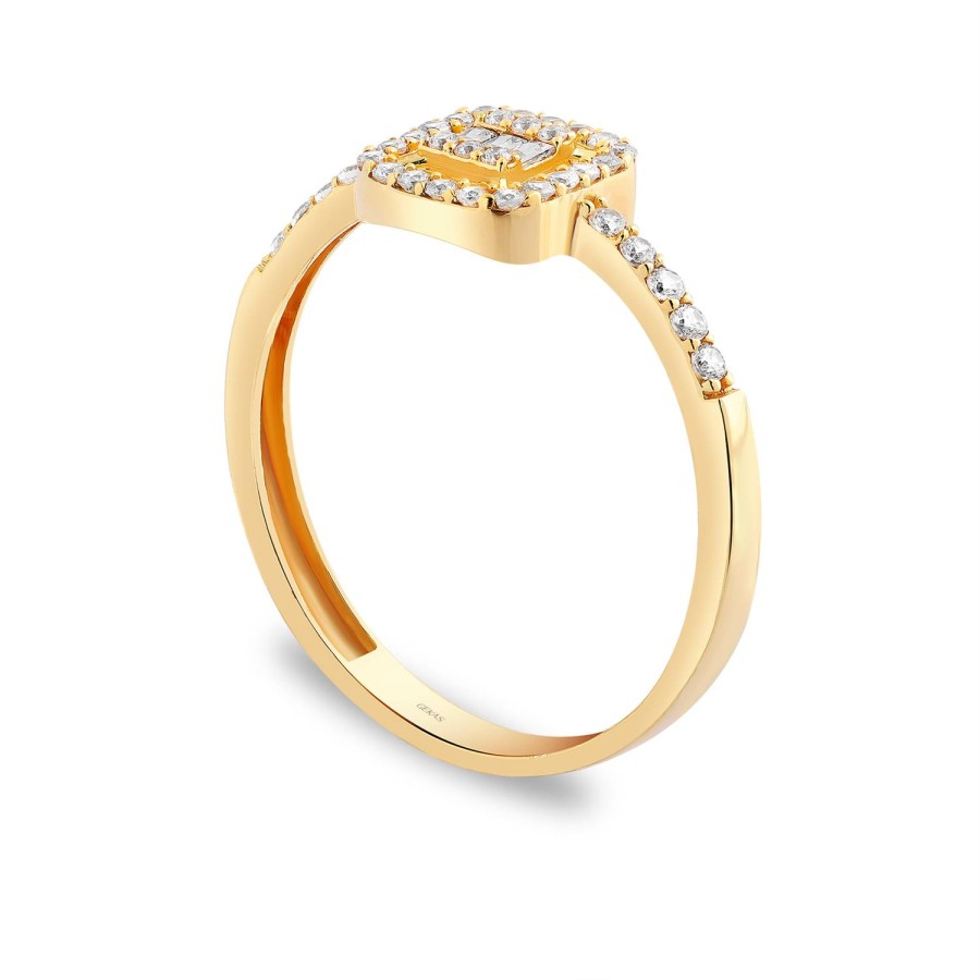 925 Ayar Gümüş Kararmaz Sarı Altın Kaplama Baget Taşlı Yüzük