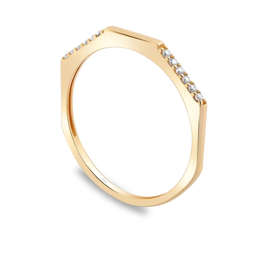 925 Ayar Gümüş Kararmaz Sarı Altın Kaplama Köşeli Taşlı Yüzük