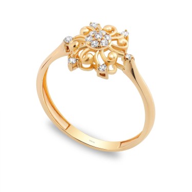 14 Ayar Sarı Altın Güneş Figürlü Taşlı Yüzük