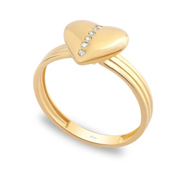 14 Ayar Sarı Altın Kalpli Taşlı Yüzük