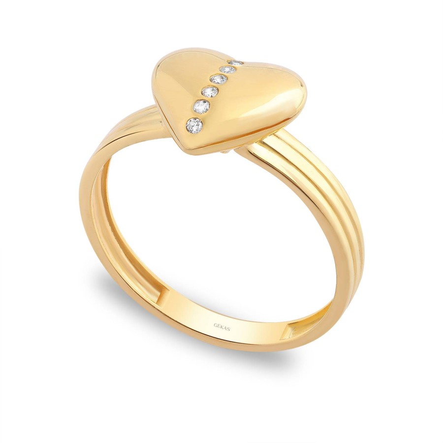 14 Ayar Sarı Altın Kalpli Taşlı Yüzük