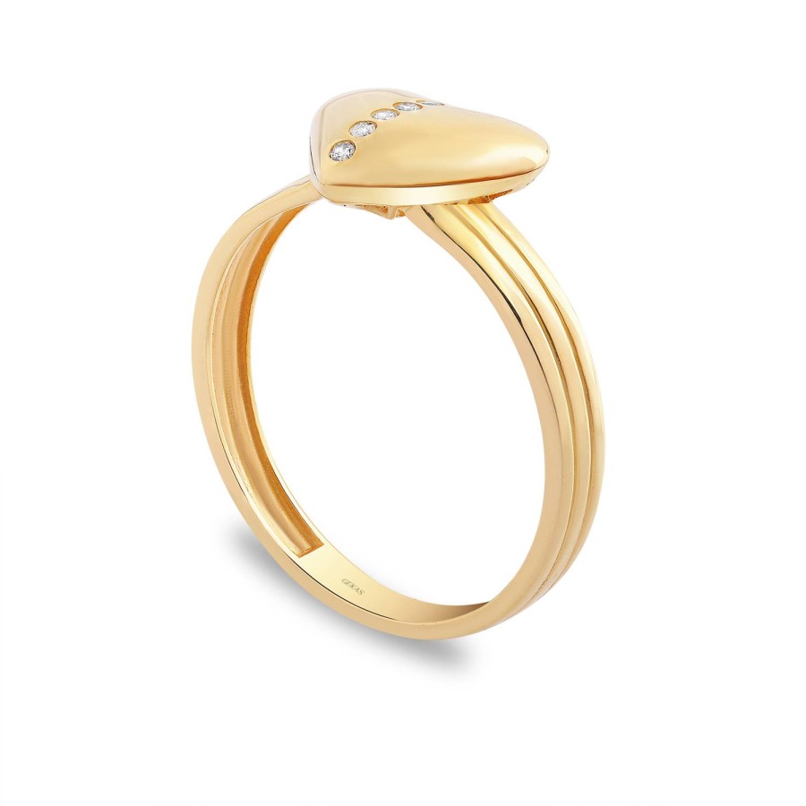 14 Ayar Sarı Altın Kalpli Taşlı Yüzük