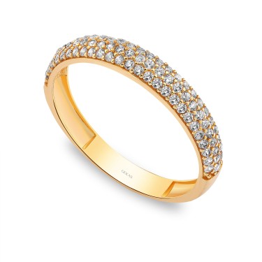 925 Ayar Gümüş Kararmaz Sarı Altın Kaplama Yarımtur Taşlı Yüzük