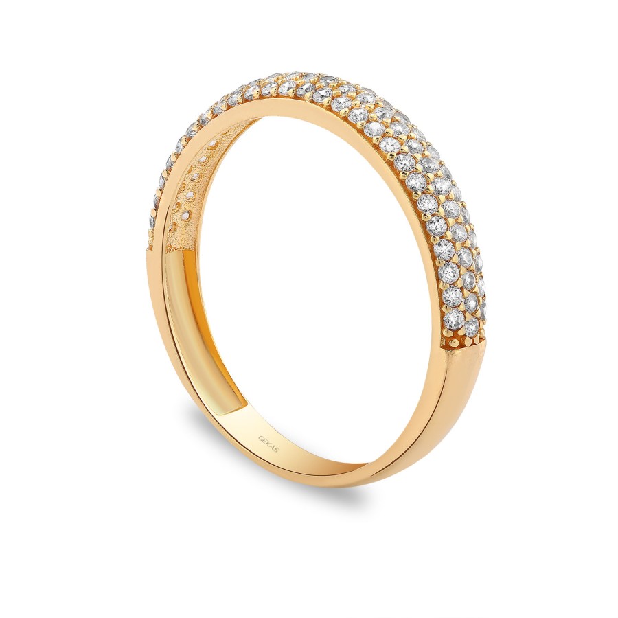 925 Ayar Gümüş Kararmaz Sarı Altın Kaplama Yarımtur Taşlı Yüzük