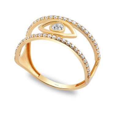 14 Ayar Sarı Altın Göz Figürlü Taşlı Yüzük