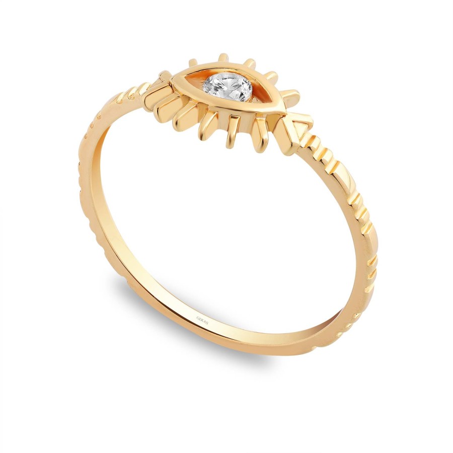 14 Ayar Sarı Altın Göz Figürlü Taşlı Yüzük