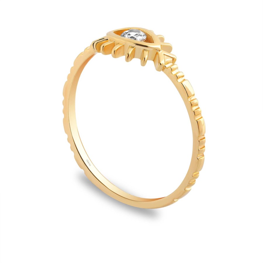 14 Ayar Sarı Altın Göz Figürlü Taşlı Yüzük