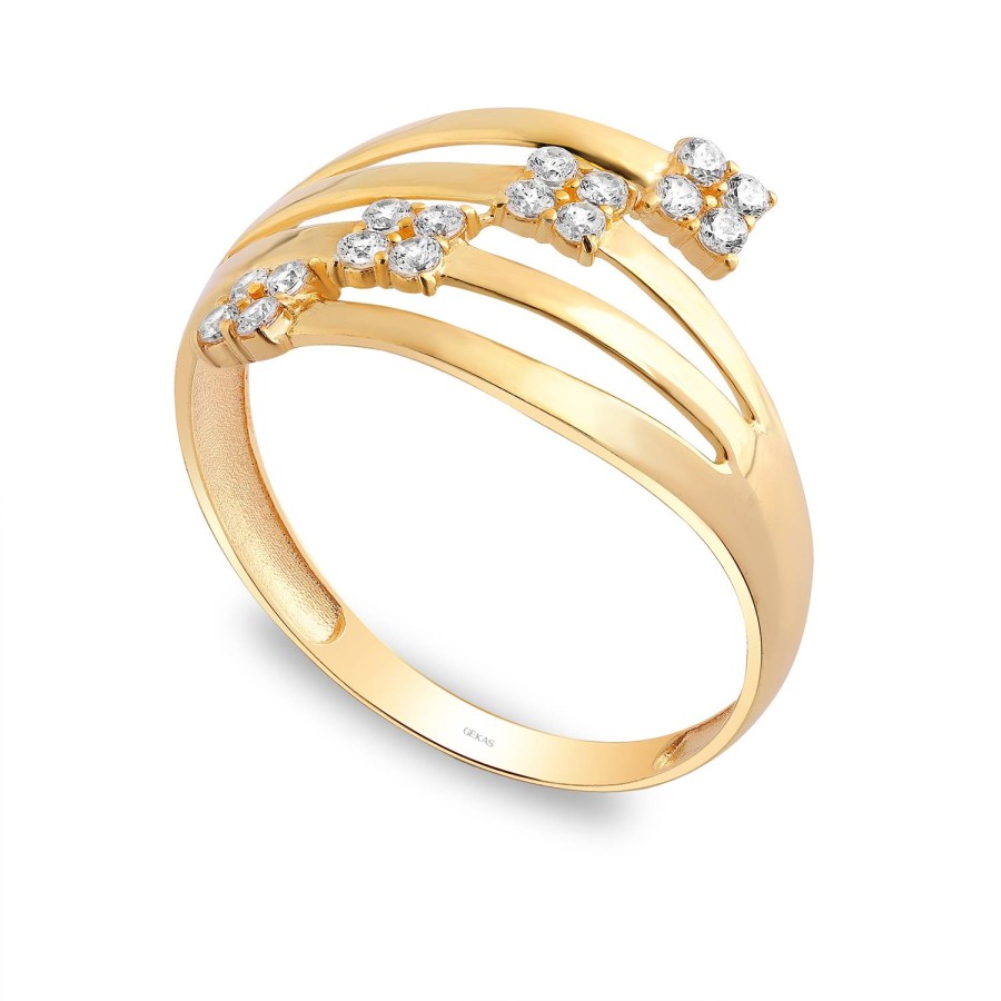 925 Ayar Gümüş Kararmaz Sarı Altın Kaplama Taşlı Yüzük