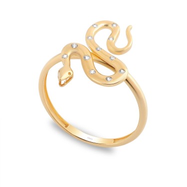 14 Ayar Sarı Altın Yılan Figürlü Taşlı Yüzük