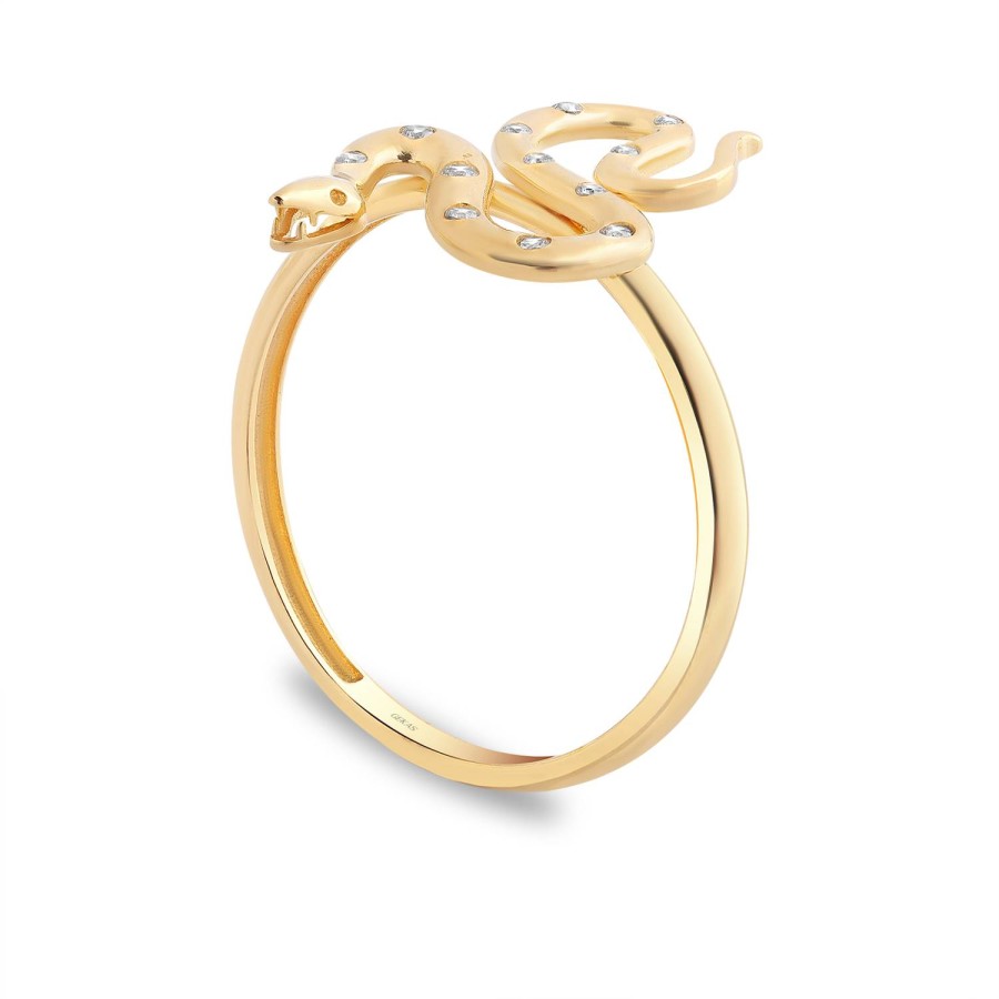 925 Ayar Gümüş Kararmaz Sarı Altın Kaplama Yılan Figürlü Taşlı Yüzük