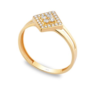 14 Ayar Sarı Altın Üçgen Figürlü Taşlı Yüzük