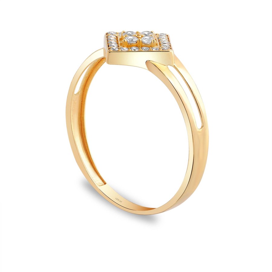 14 Ayar Sarı Altın Üçgen Figürlü Taşlı Yüzük