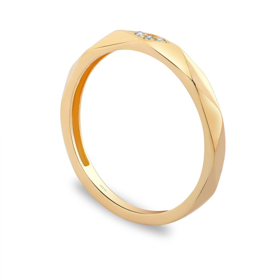 925 Ayar Gümüş Kararmaz Sarı Altın Kaplama Taşlı Yüzük