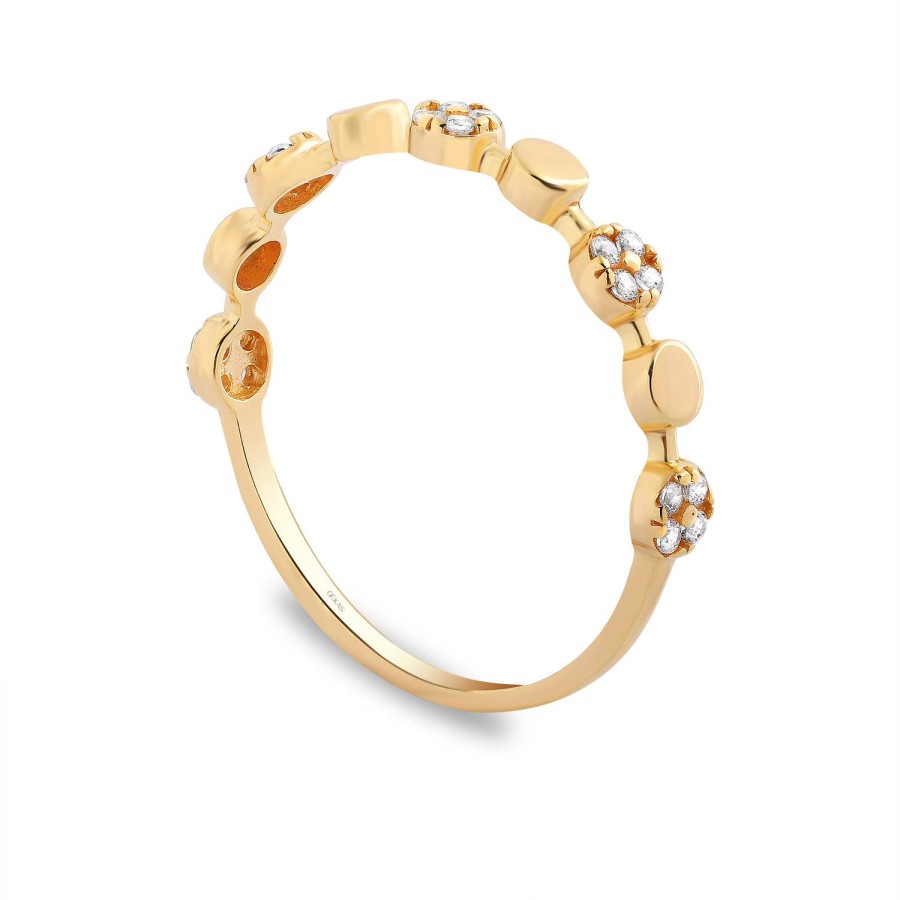 14 Ayar Sarı Altın Yuvarlak Taşlı Yüzük