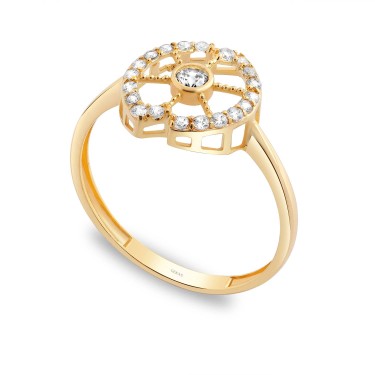 14 Ayar Sarı Altın Taşlı Yüzük