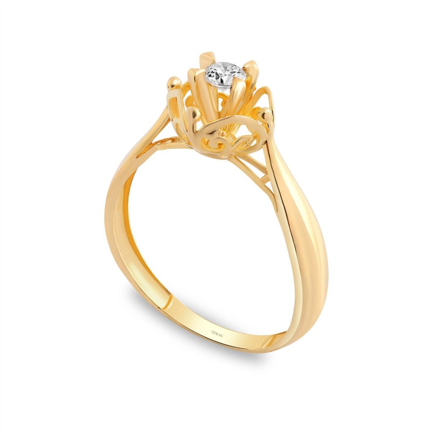 14 Ayar Sarı Altın Kar Tanesi Taşlı Yüzük