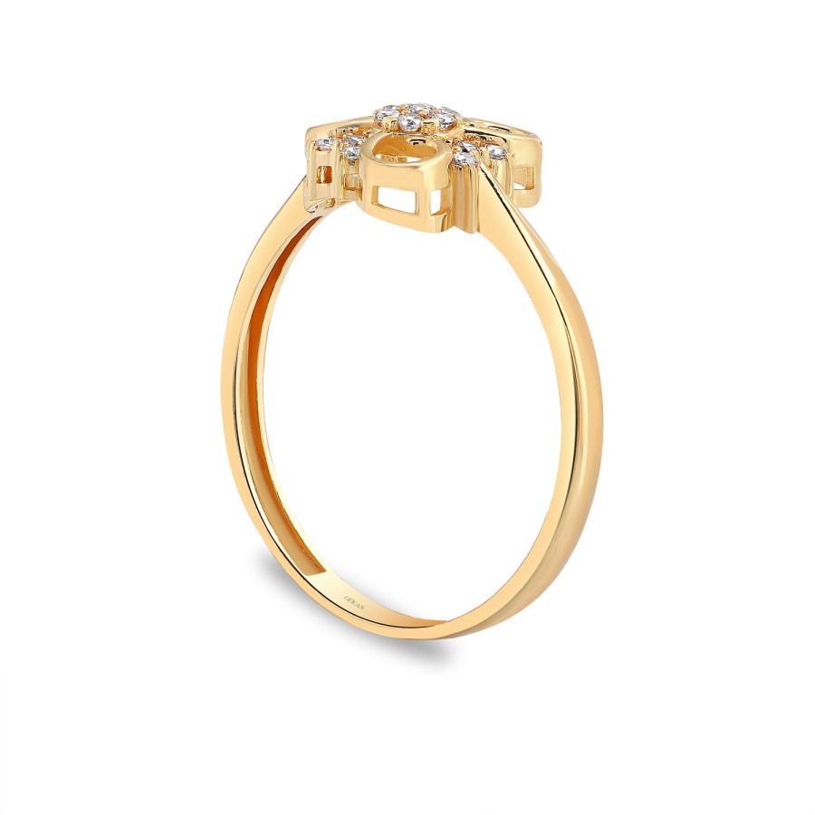 925 Ayar Gümüş Kararmaz Sarı Altın Kaplama Çiçek Figürlü Zarif Taşlı Yüzük