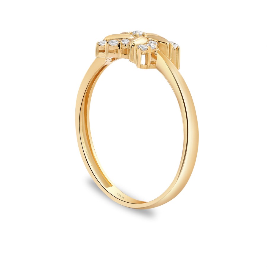 14 Ayar Sarı Altın Çiçek Desenli Taşlı Yüzük