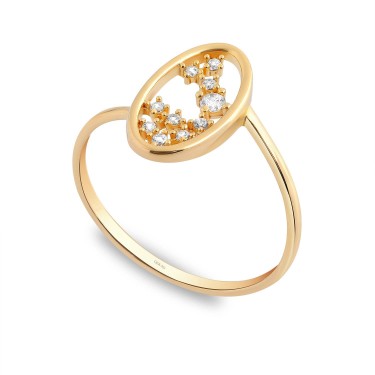 14 Ayar Sarı Altın Taşlı Yüzük