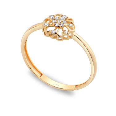 14 Ayar Sarı Altın Zarif Taşlı Yüzük