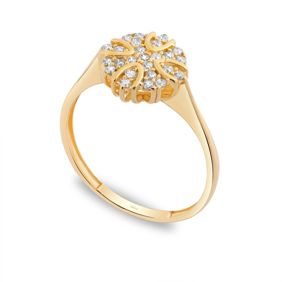 925 Ayar Gümüş Kararmaz Sarı Altın Kaplama Yuvarlak Model Taşlı Yüzük