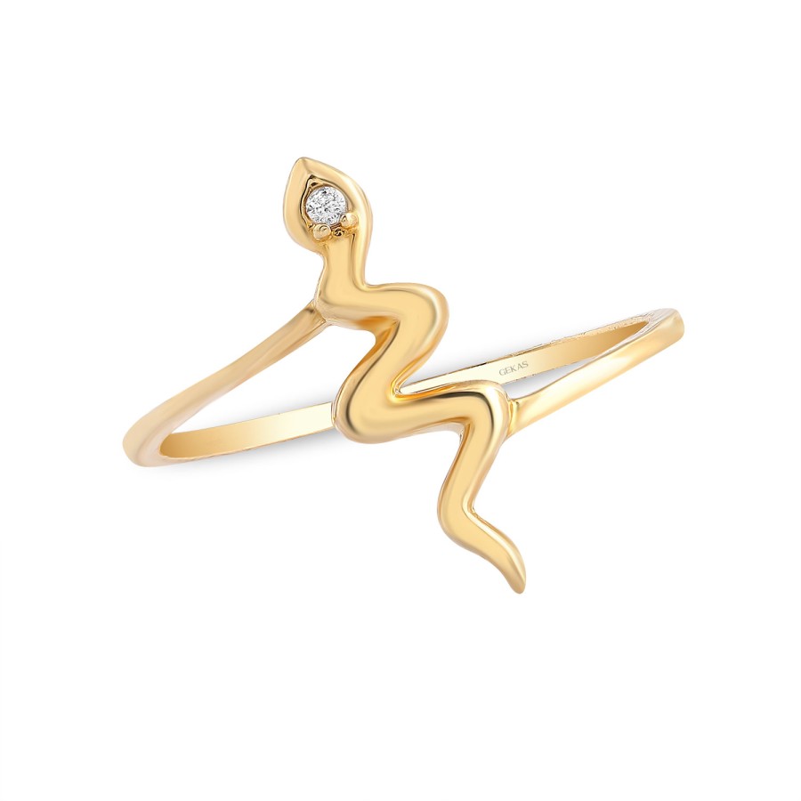 14 Ayar Sarı Altın Yılan Figürlü Taşlı Yüzük