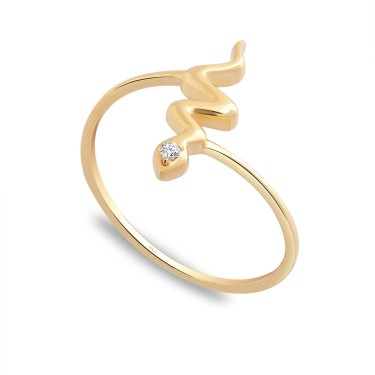 925 Ayar Gümüş Kararmaz Sarı Altın Kaplama Yılan Figürlü Taşlı Yüzük