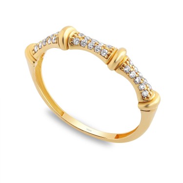 925 Ayar Gümüş Kararmaz Sarı Altın Kaplama Kemik Model Taşlı Yüzük