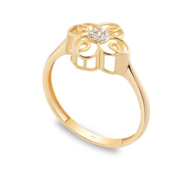 14 Ayar Sarı Altın Çiçek Figürlü Taşlı Yüzük