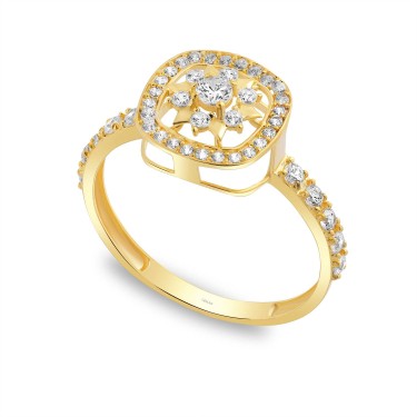 14 Ayar Sarı Altın Taşlı Yüzük