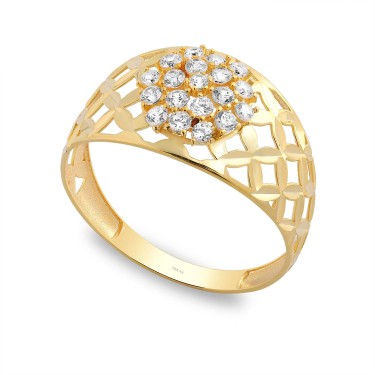 14 Ayar Sarı Altın Taşlı Yüzük