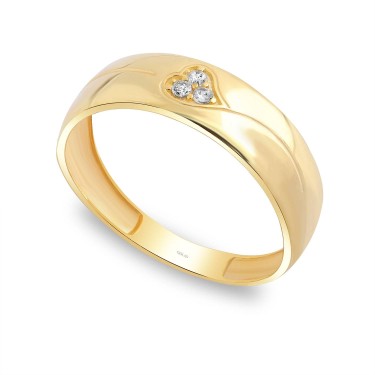 14 Ayar Sarı Altın Kalp Detaylı Taşlı Yüzük