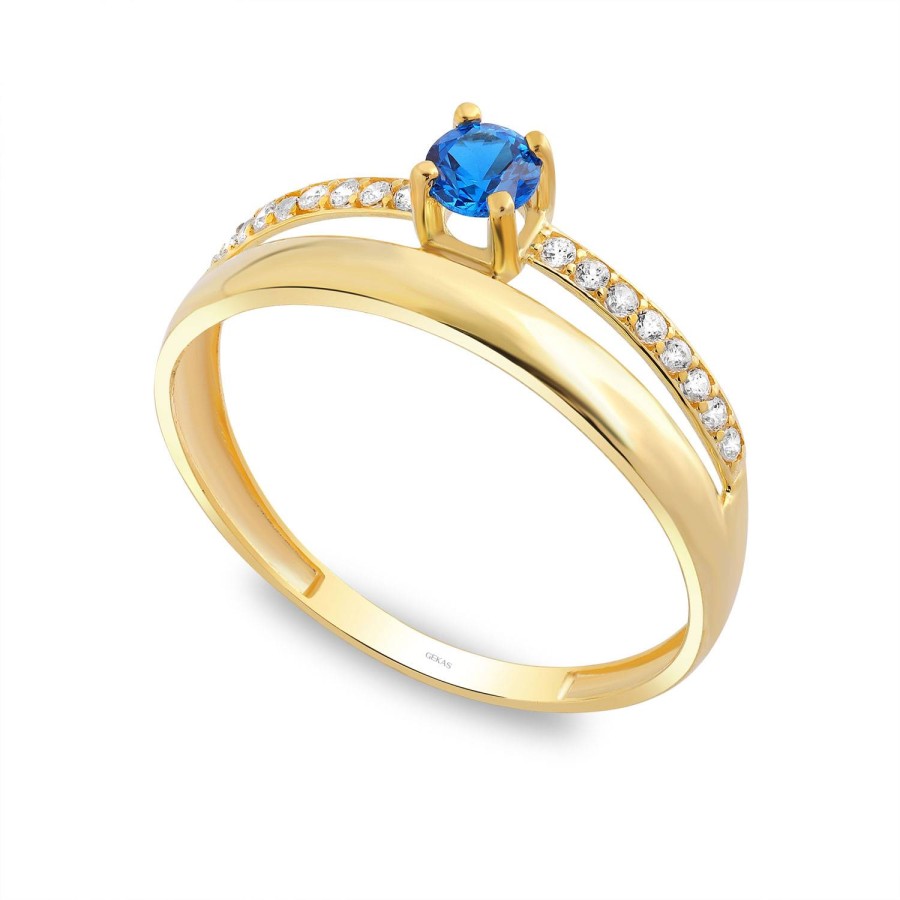 925 Ayar Gümüş Kararmaz Sarı Altın Kaplama  Mavi Taşlı Yüzük