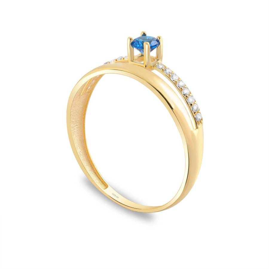 925 Ayar Gümüş Kararmaz Sarı Altın Kaplama  Mavi Taşlı Yüzük