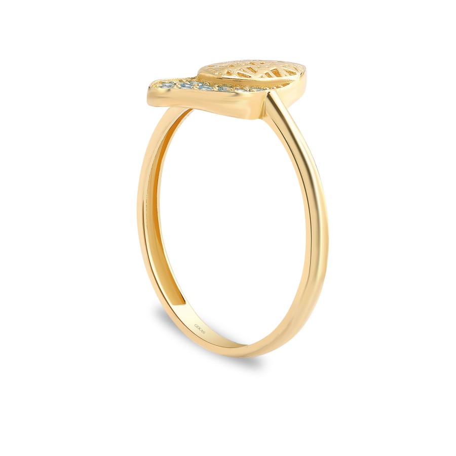 14 Ayar Sarı Altın Mavi Taşlı Tasarım Yüzük