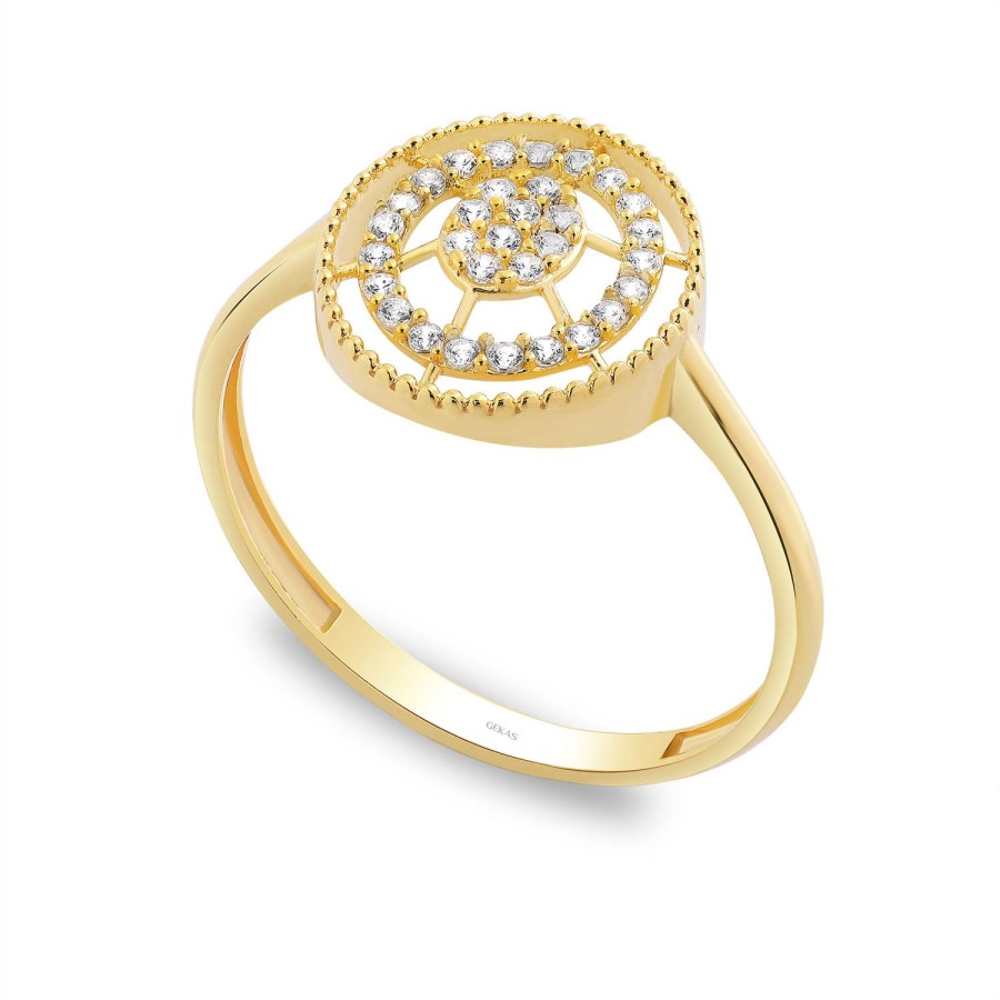 14 Ayar Sarı Altın Taşlı Yüzük