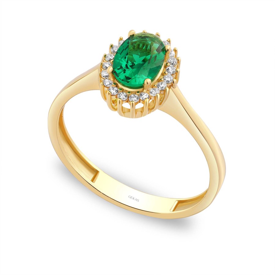 14 Ayar Sarı Altın Yeşil Taşlı Özel Tasarım Yüzük