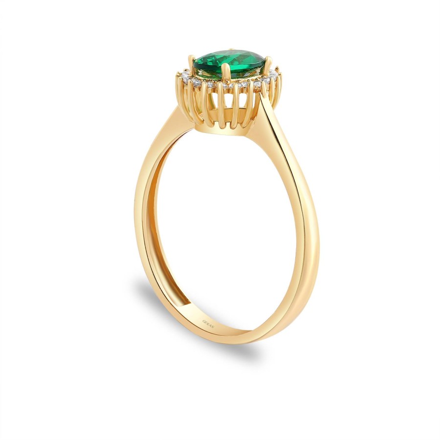 14 Ayar Sarı Altın Yeşil Taşlı Özel Tasarım Yüzük