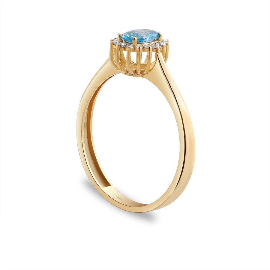 14 Ayar Sarı Altın Mavi Taşlı Anturaj Yüzük